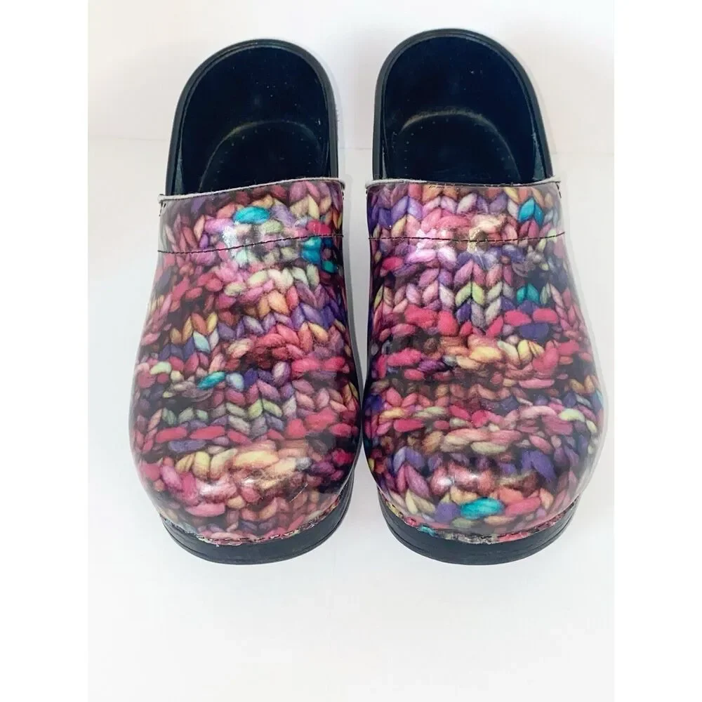 Dansko Clogs Rainbow Yarn Patent Leather Slip On Comfort Professional Shoe 38/8 - Picture 6 of 13